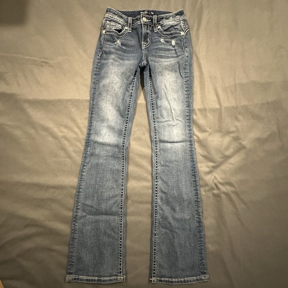 Miss Me Jeans Mid Rise Boot Womens 26 Blue Faded Wash Embellished Cross M9149B